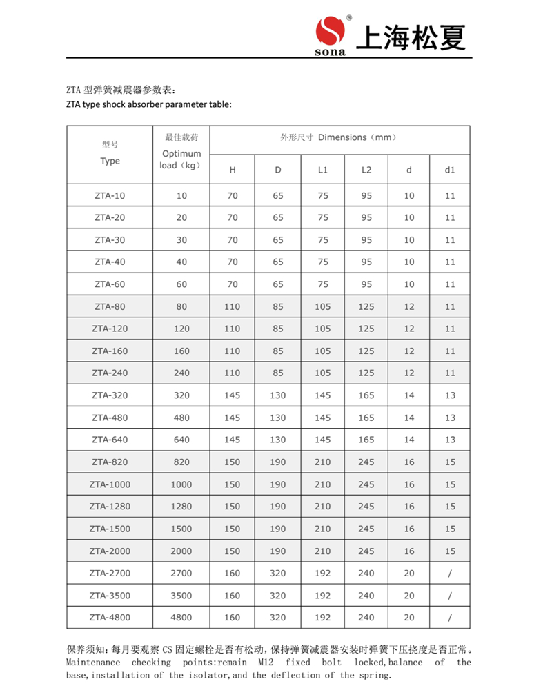 ZTA型阻尼彈簧減震器安裝說明書